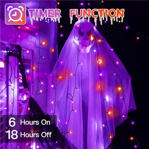 66FT 200 LED Halloween Lights, Orange + Purple Halloween Lights with 8 modes - Picture 4 of 7